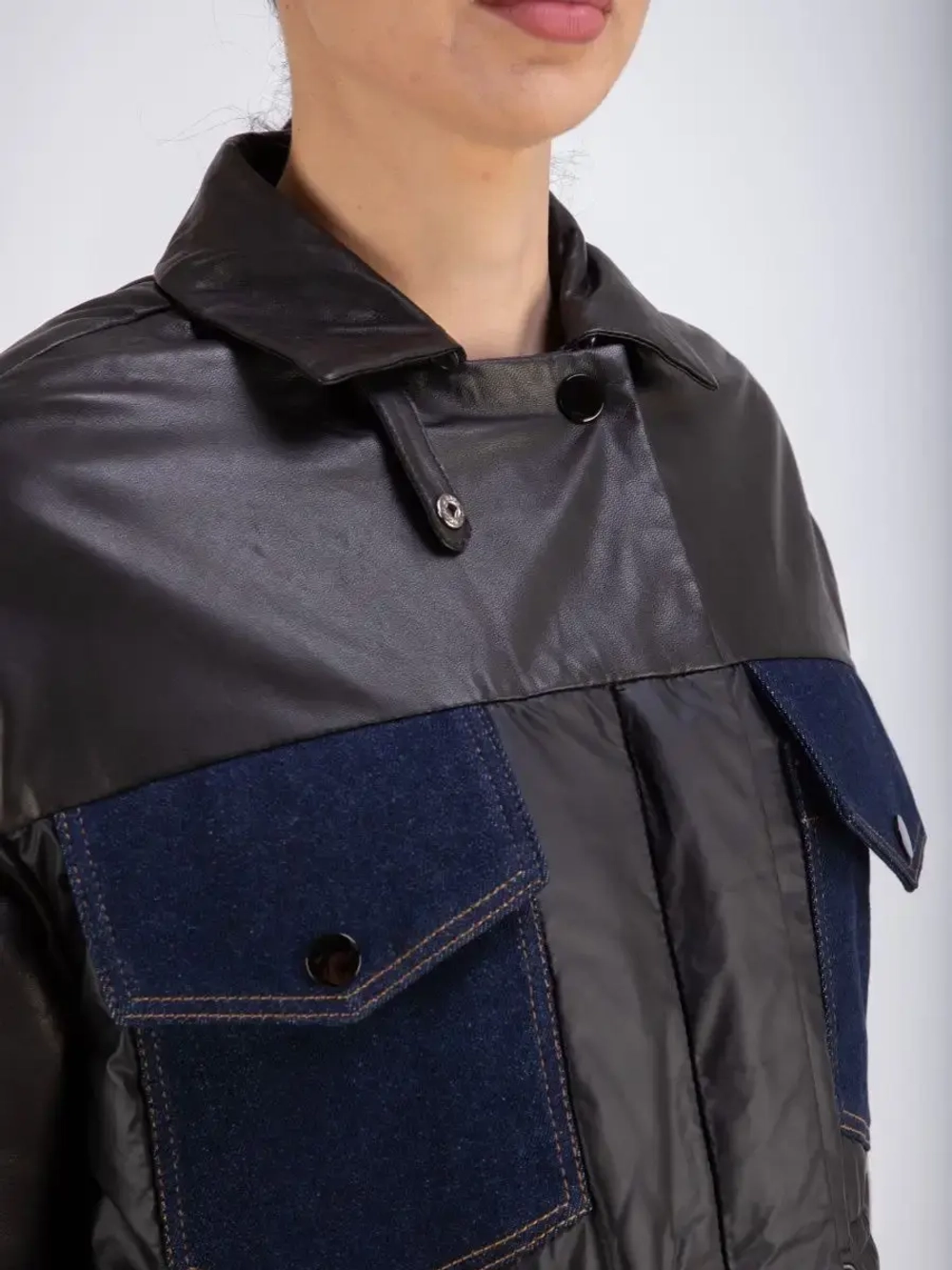 Куртка кожаная из натуральной кожи и ткани