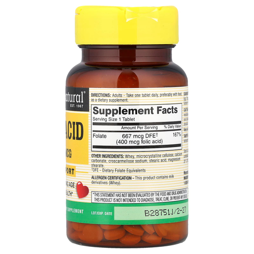 Mason Natural, фолиевая кислота, 400 мкг, 100 таблеток