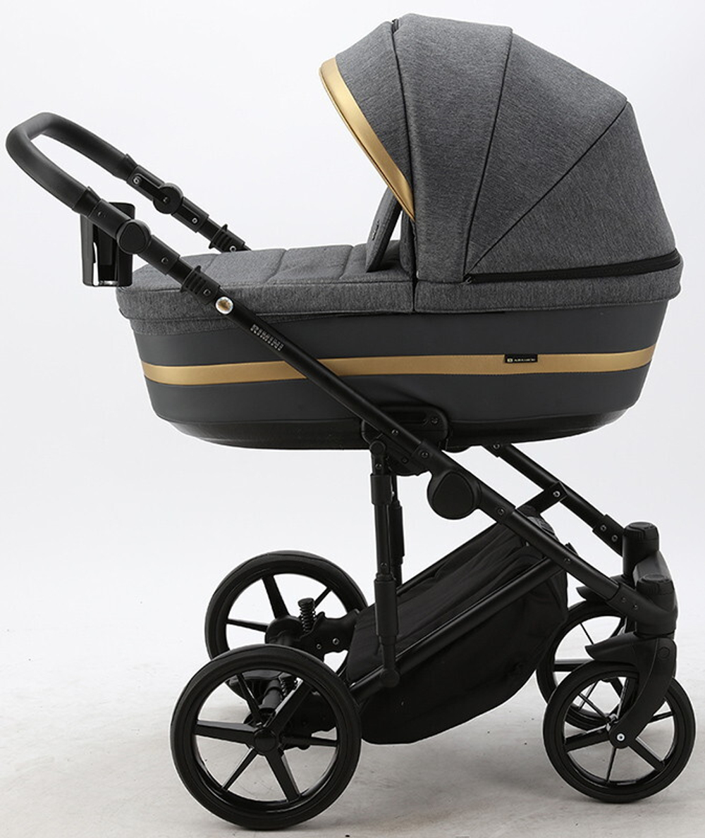 Детская коляска Adamex Rimini 2 в 1 RI97-TIP Т.СЕР+Т.СЕР.КОЖА+ЗОЛОТО.ОТДЕЛКА