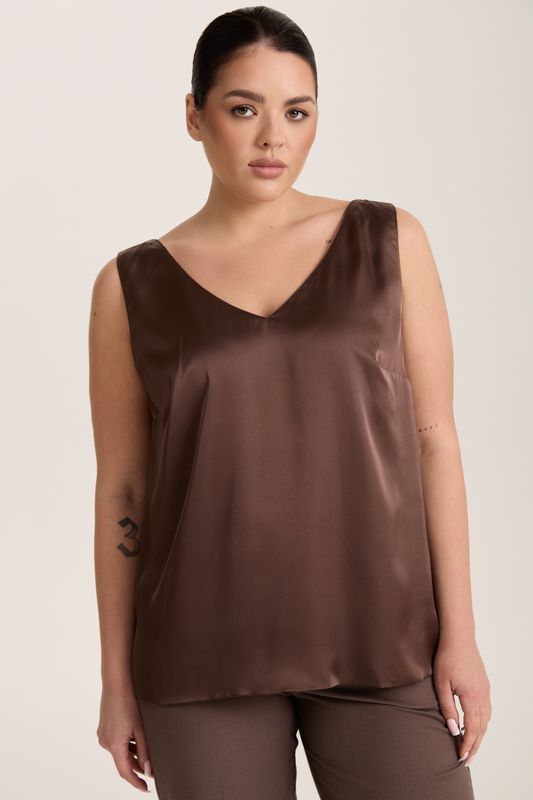 Топ двухслойный на широких бретелях, мокко