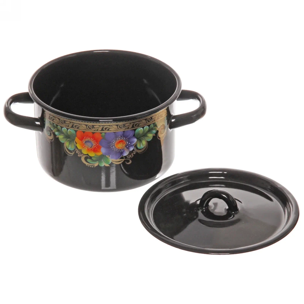 Набор посуды эмалированной 4 предмета «Вологда» (1,5л, 3л, 4,5л, чайник3,5л) чёрный №142