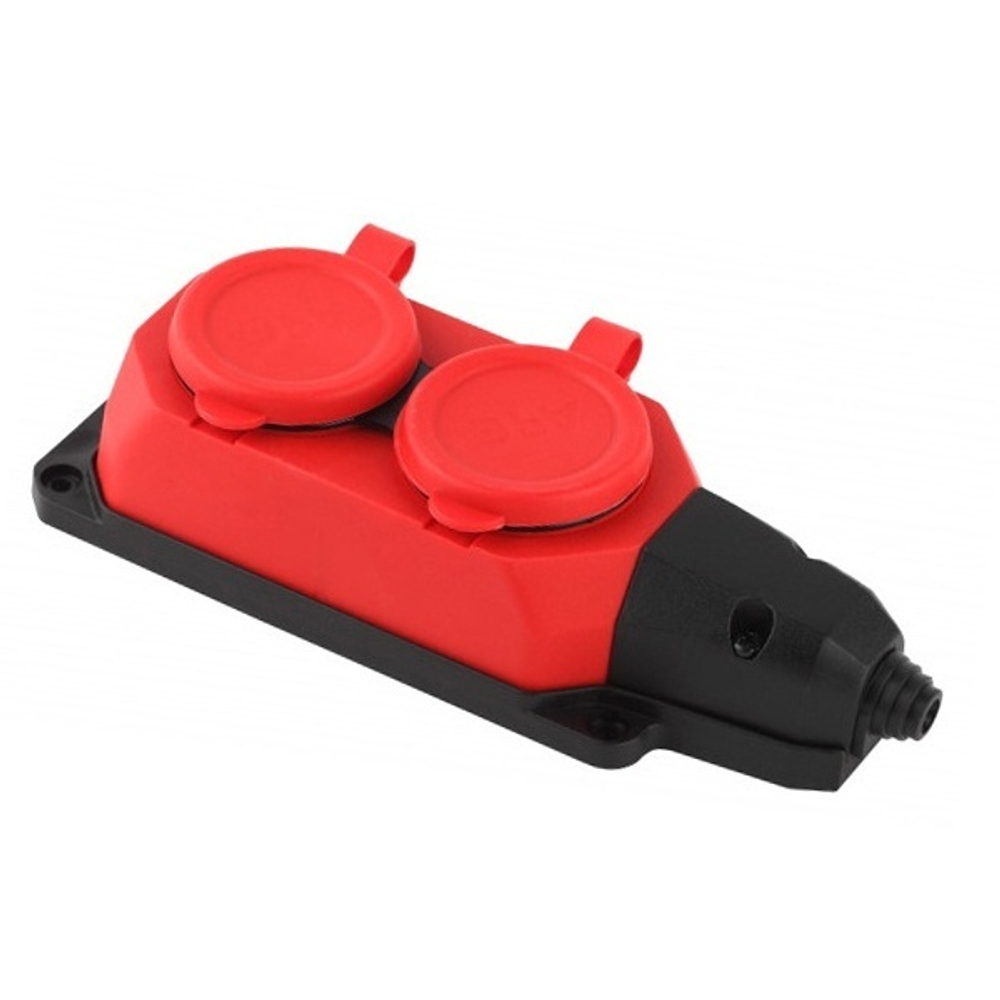 Колодка ЭРА K-2e-RED-IP44 каучуковая с заземлением 2 розетки 16A IP44 красная Б0044551