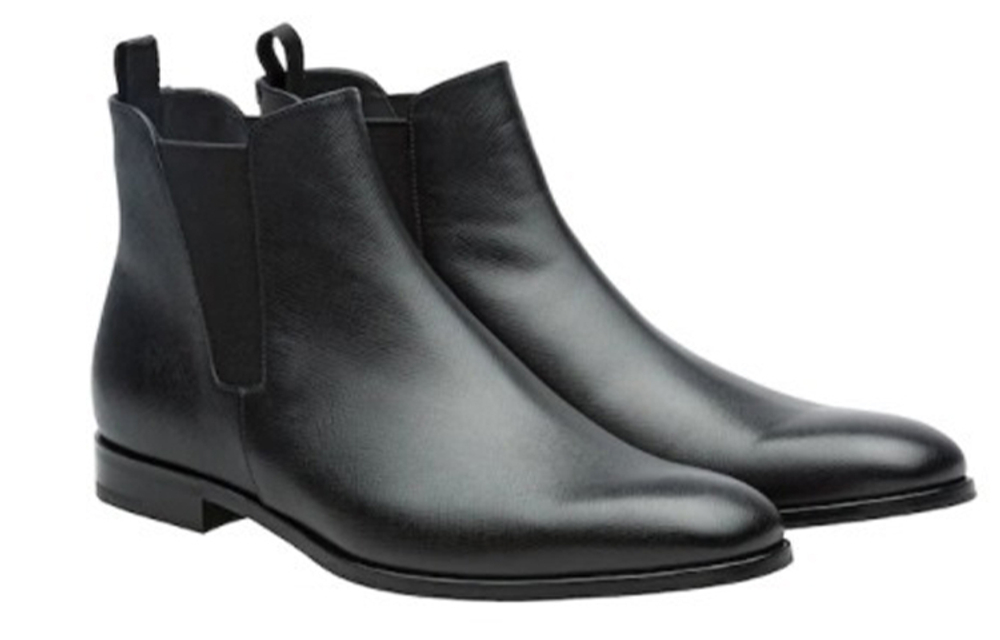 PRADA Saffiano Leather Ankle Length Chelsea Boots Men"s Black