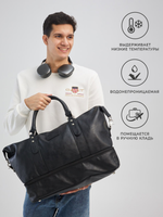 Дорожная сумка с двойным дном (Черная экокожа)