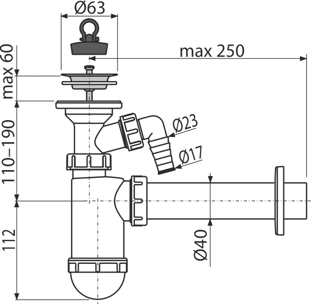 Сифон для умывальника AlcaPlast A41P