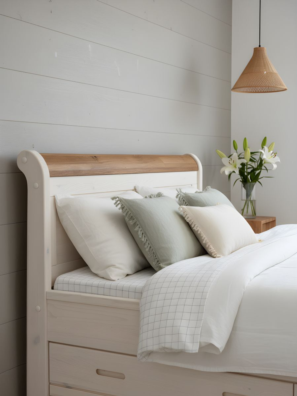 Кровать односпальная 90х200 Мелания с местом для хранения, ящик для белья, массив сосны и дуба, Dipriz