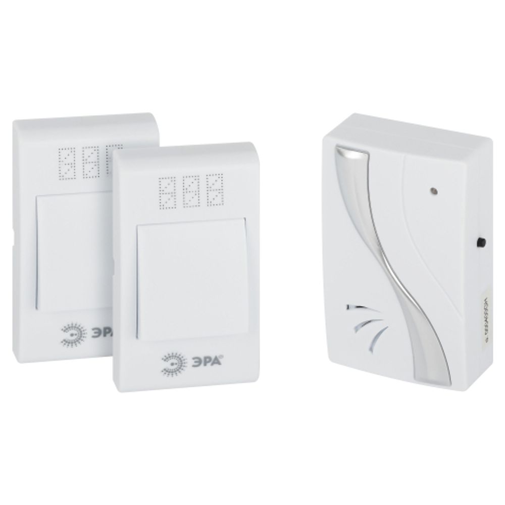 Звонок дверной ЭРА TWIN-B беспроводной две кнопки белый 32 мелодии | Электрозвонки
