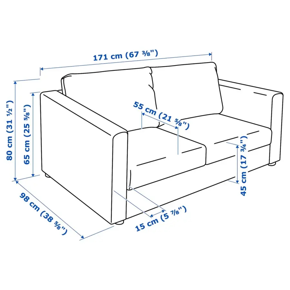 2-местный диван - IKEA VIMLE, 171х98х80 см, черный, кожа, ВИМЛЕ ИКЕА