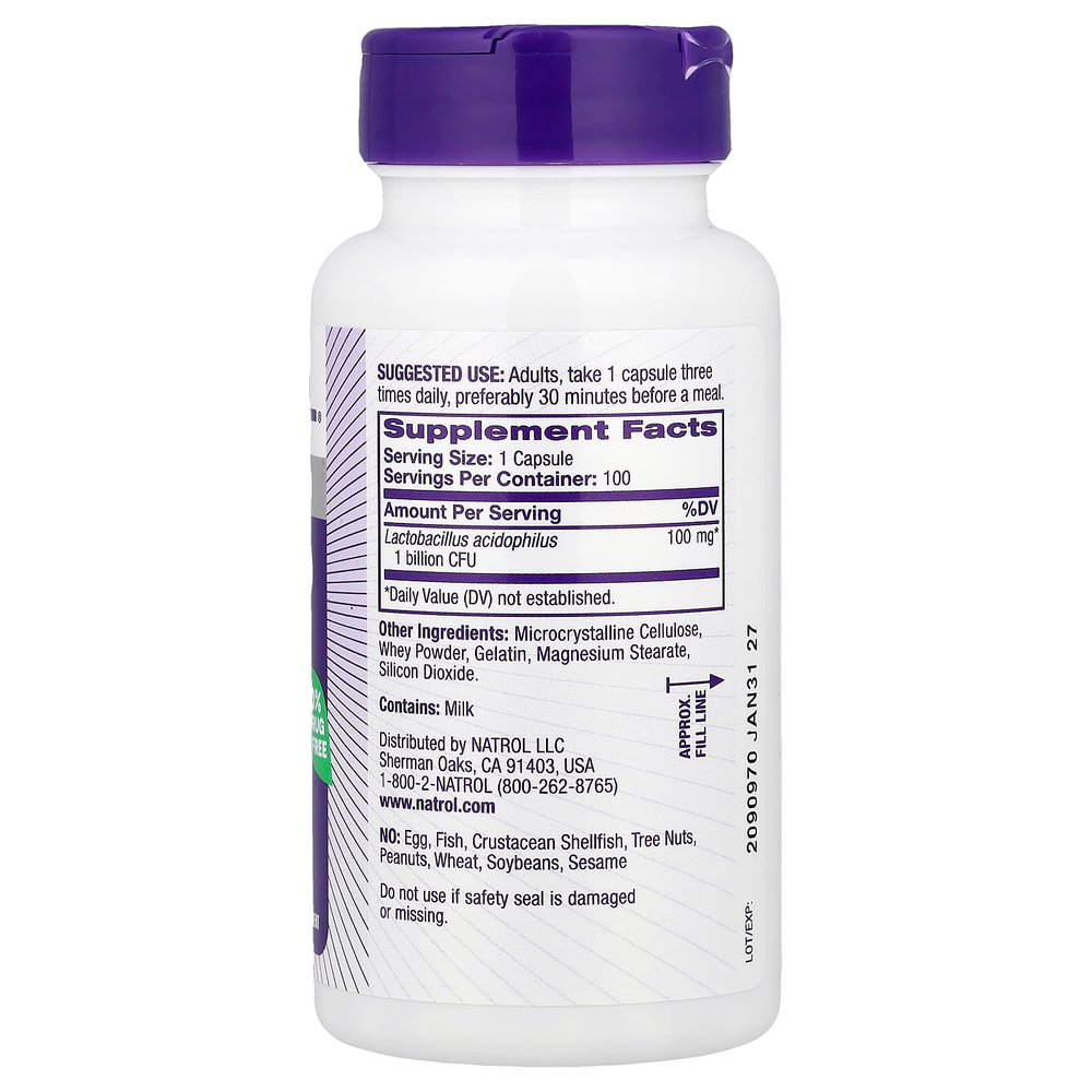 Natrol, пробиотик с ацидофильными бактериями, 1 млрд, 100 капсул