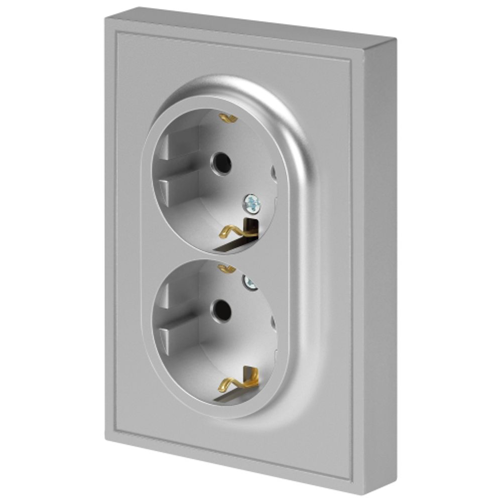 Розетка ЭРА Galaxy 15-2104-03 с заземлением двойная 2X2P+E Schuko 16А-250В IP20 алюминий | Эра Galaxy