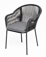 "Лион" стул плетеный из роупа, каркас алюминий темно-серый (RAL7024) муар, роуп темно-серый круглый, ткань темно-серая 027