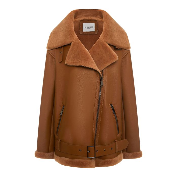 Дубленка на молнии с поясом