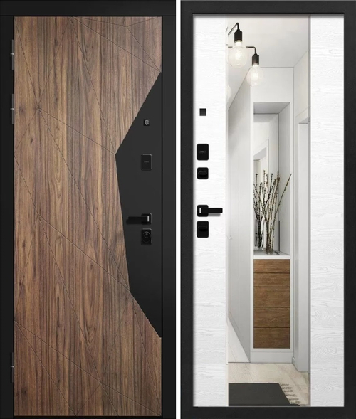 Входная дверь Алмаз АКВАМАРИН 1 Чёрный муар+Орех каньон - Дуб кантри