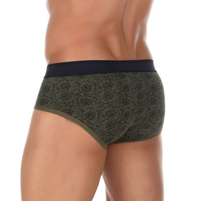 Хлопковые трусы-брифы цвета хаки с принтом-пейсли (Размер: L) (Цвет: хаки)