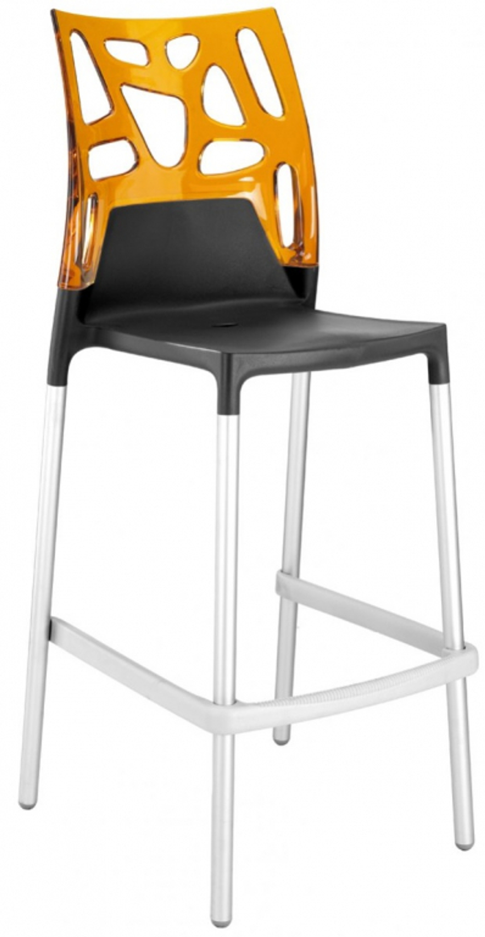 Стул пластиковый барный Papatya Ego-Rock Bar, сатинированный алюминий, антрацит матовый, оранжевый