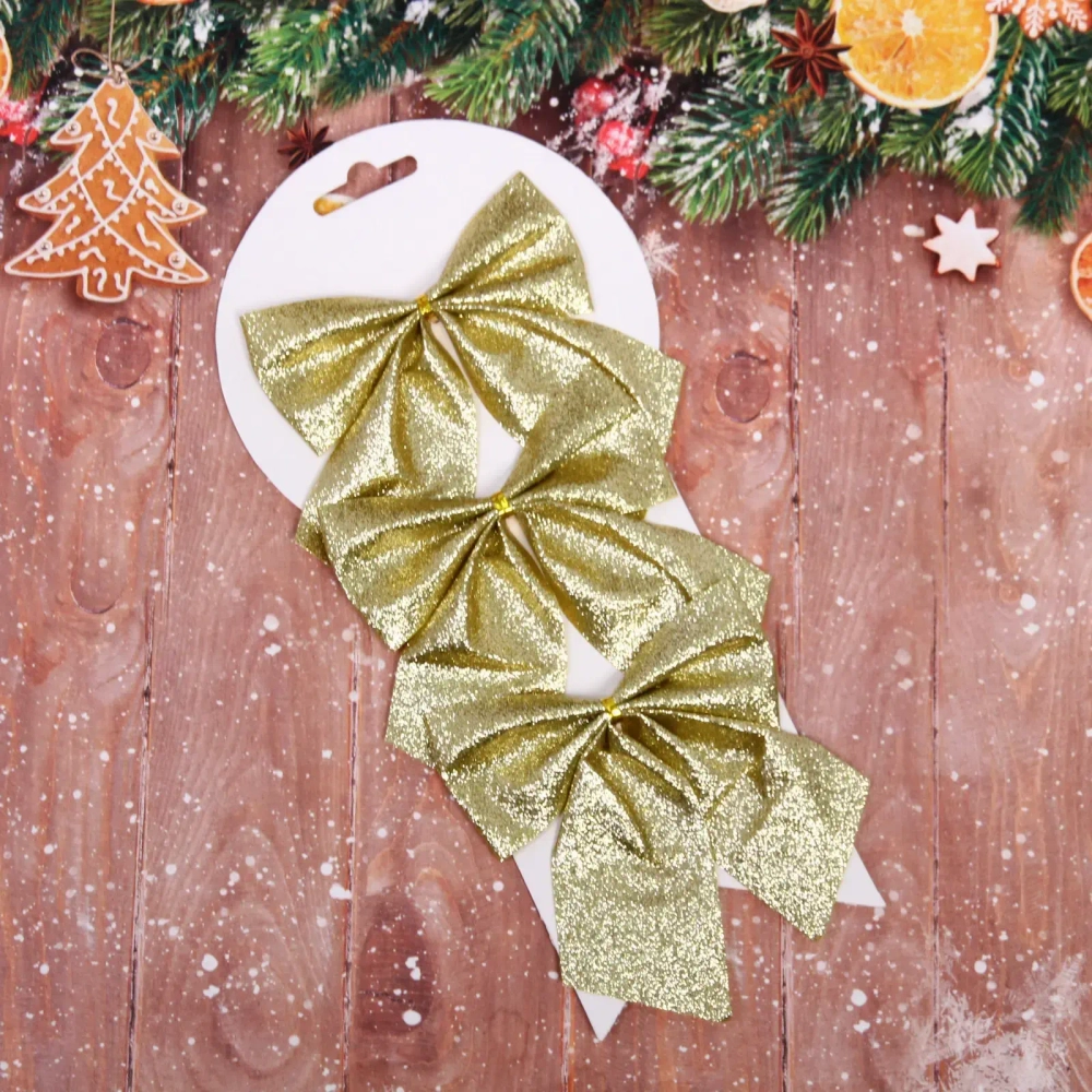 Бант на ёлку «Зимнее очарование» 11*11 см (набор 3 шт), Золото