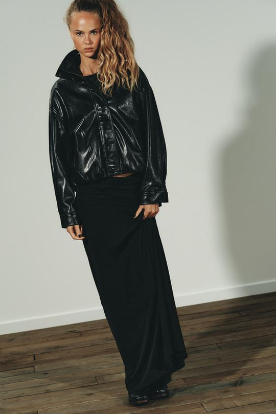 ZARA ДЛИННАЯ ЮБКА СО СБОРКАМИ, ЧЕРНЫЙ