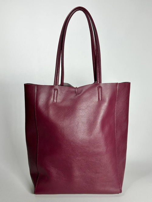 Женская бордовая сумка-шоппер из натуральной кожи