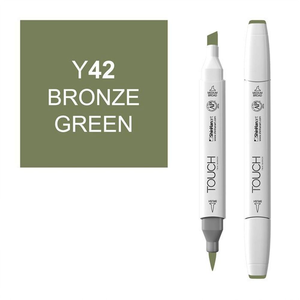Маркер TOUCH  BRUSH на спирт.основе, два пера цв.Y42 зеленая бронза