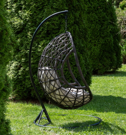 "Венеция" подвесное кресло-кокон из искусственного ротанга, цвет соломенный с бежевой подушкой