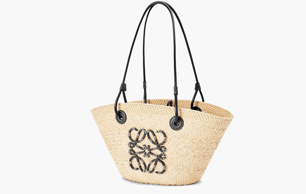 Сумка Loewe Anagram Iraca Palm and Calfskin Leather Small Basket Bag "Natural Black"