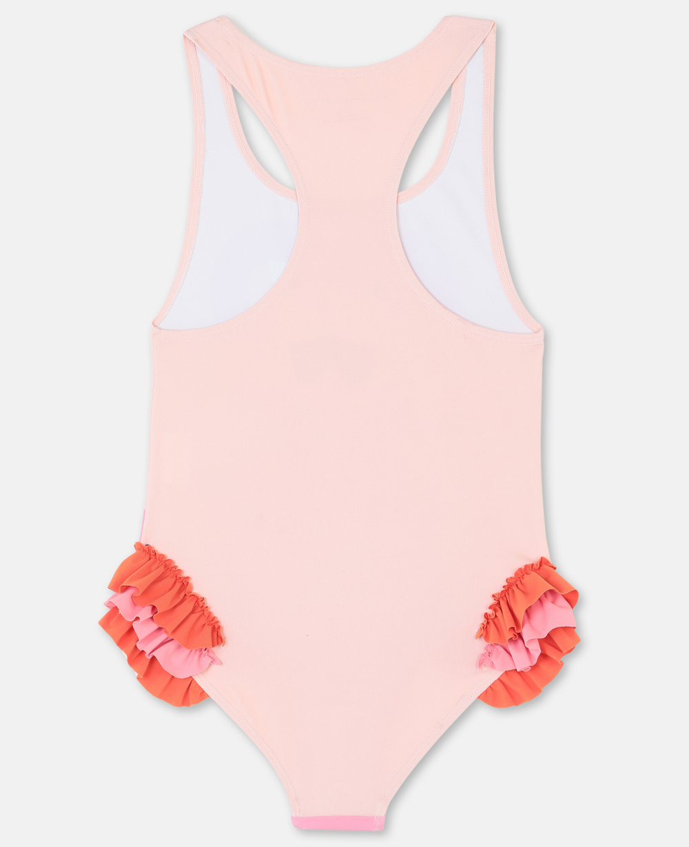 Купальник слитный STELLA McCARTNEY Персиковый/Принт: розовый фламинго/Оборки Девочка