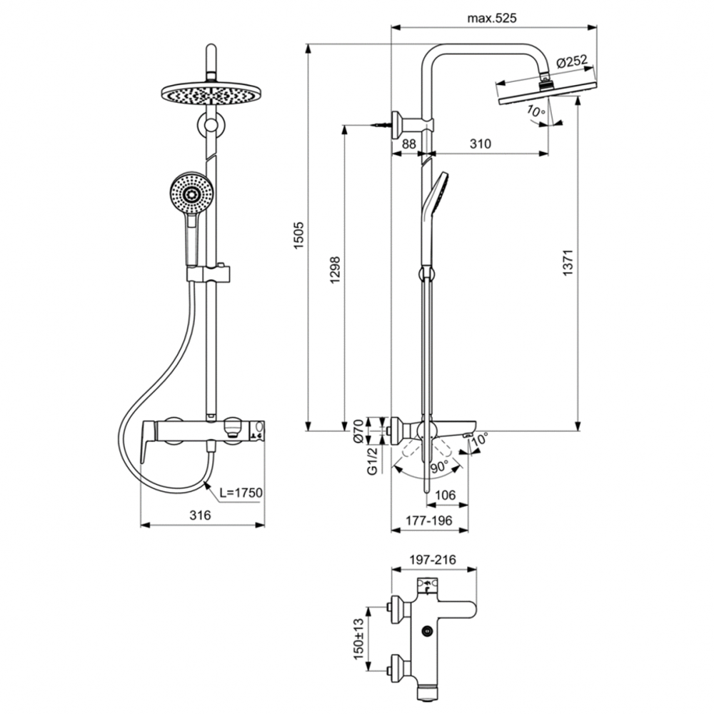 Душевая система Ideal Standard B2267AA душевая система в комплекте с смесителем для ванны/душа