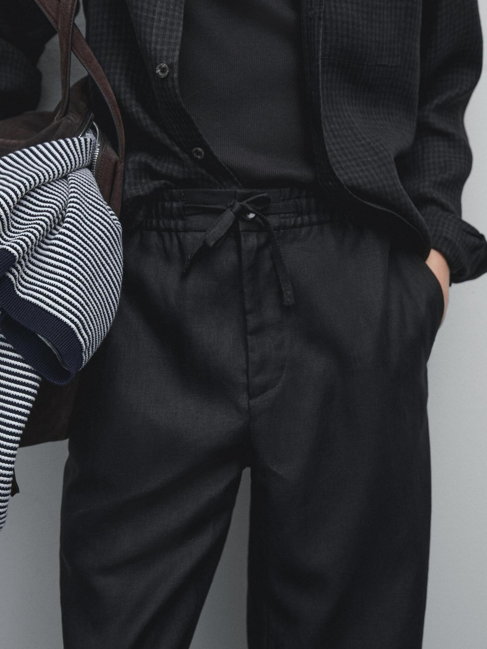 Massimo Dutti Брюки-джоггеры из 100% льна, черный