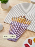 Набор кистей для рисования SATO GACHO синтетика (кисточки: круглая, плоская, лайнер) 10 шт., фиолетовые