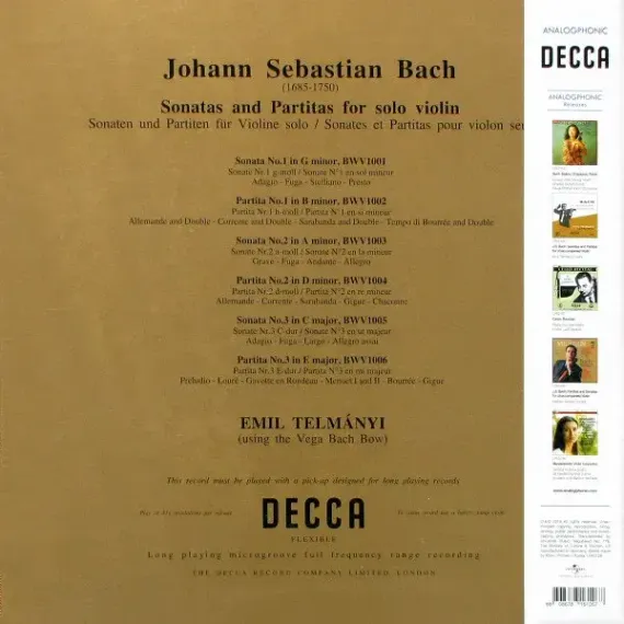 Bach, Emil Telmanyi – Three Sonatas And Three Partitas For Unaccompanied Violin (Box, Analogue) 3LP