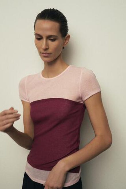 ZARA ФУТБОЛКА SUPIMA® С ЭФФЕКТОМ ДВОЙНОЙ ТКАНИ, БУРГУНДИ