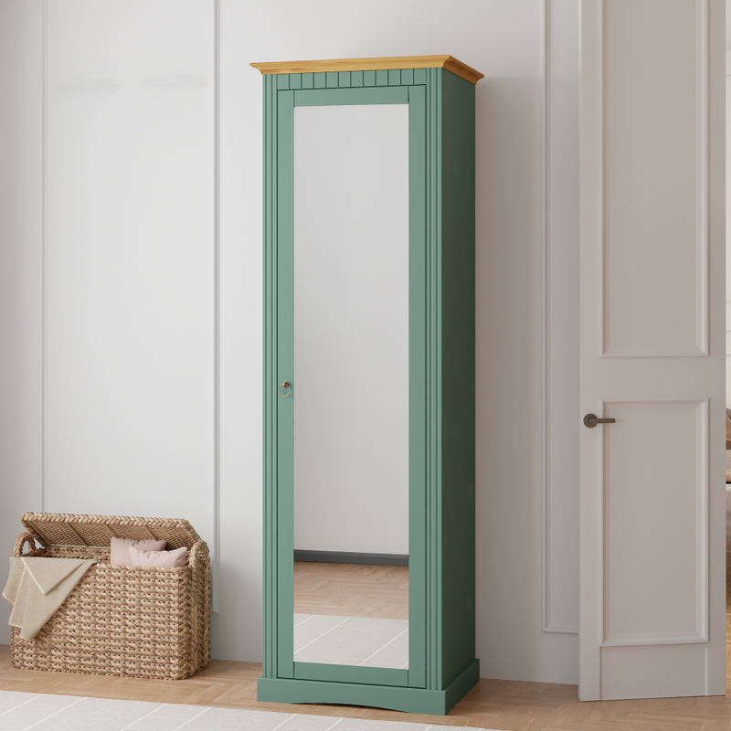 Шкаф для одежды, 58х41х179, Неаполь, распашной, с зеркалом, в прихожую, ванную, спальню, деревянный, зеленый, Dipriz