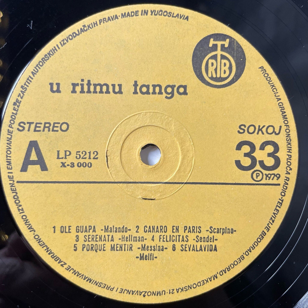 Винтажная виниловая пластинка LP Zabavni Orkestar Radio Televizije Beograd U Ritmu Tanga В Ритме Танго (Югославия 1973)