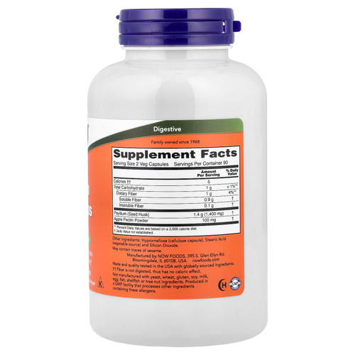 NOW Foods, оболочка семян подорожника в капсулах, 700 мг, 180 растительных капсул