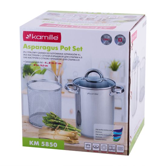 Кастрюля с сеткой для спаржи 4 л. Kamille KM-5850 из нержавеющей стали
