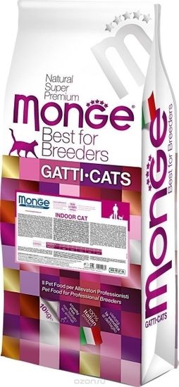 Сухой корм для кошек Monge Natural Superpremium Indoor, для живущих в помещении, с курицей 10кг
