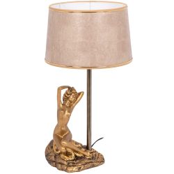 Настольная лампа Девушка на камне Бронза с абажуром Тюсо Игуана Беж