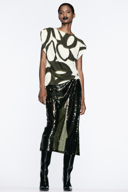 ZARA ТОП С ПРИНТОМ, ЗЕЛЕНЫЙ/ЭКРЮ