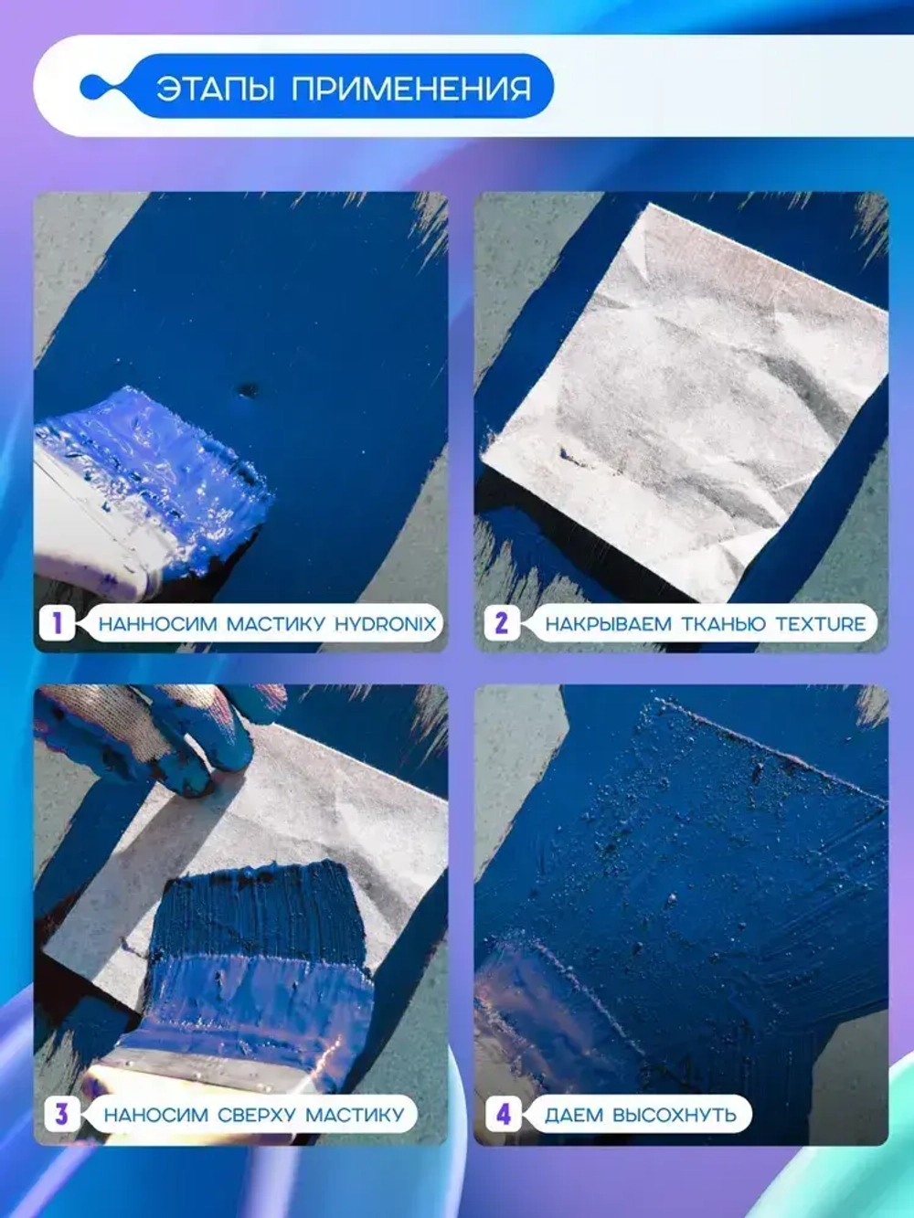 Гидроизоляционная лента Hydronix Texture - армирующая ткань для защиты от протечек. Гидроизоляция для ванны, кровли и любой поверхности. Используется совместно с жидкой резиной и мастикой