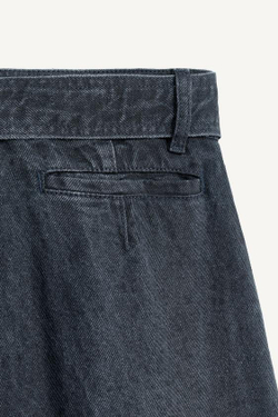 ZARA БРЮКИ С ДОБАВЛЕНИЕМ ЛЬНА, ВЫЦВЕТШИЙ СИНИЙ