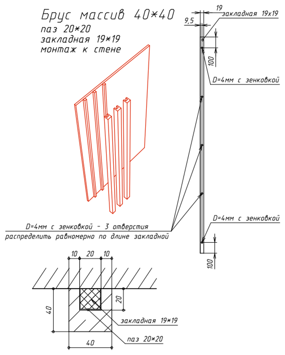 Брусок декоративный в зоне TV из Сосны 50х40мм