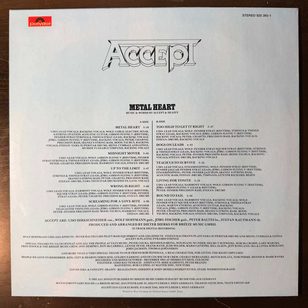 Accept ‎– Metal Heart (Германия 1985г.)