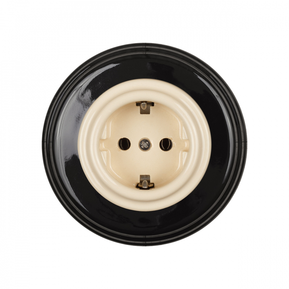 Розетка электрическая с заземляющим контактом, керамика, цвет Песочное золото B1-101-04