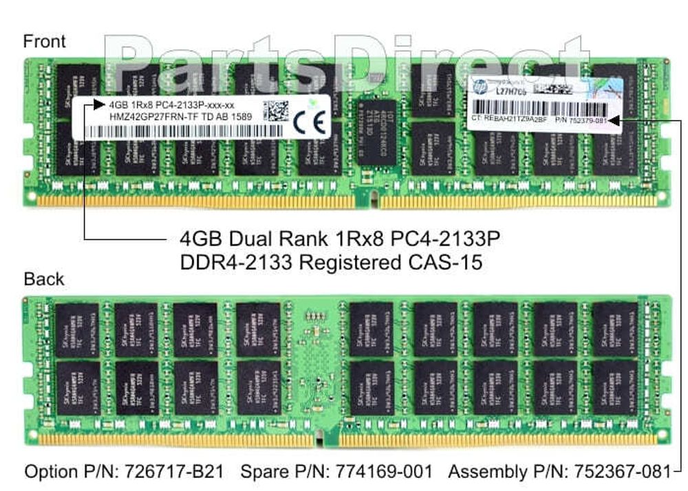 Модуль памяти HPE 726717-B21 HP 4-GB (1x4GB) SDRAM DIMM