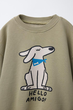 ZARA ТОЛСТОВКА С ПРИНТОМ, СВЕТЛО-БЕЖЕВЫЙ