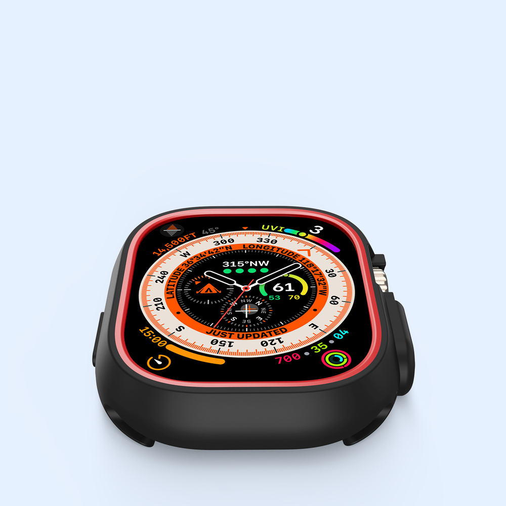 Чехол-бампер для часов Apple Watch Ultra 1 и 2 размер 49мм, черный с красной вставкой (Black/Red) от Dux Ducis, серия Bamo Series Case