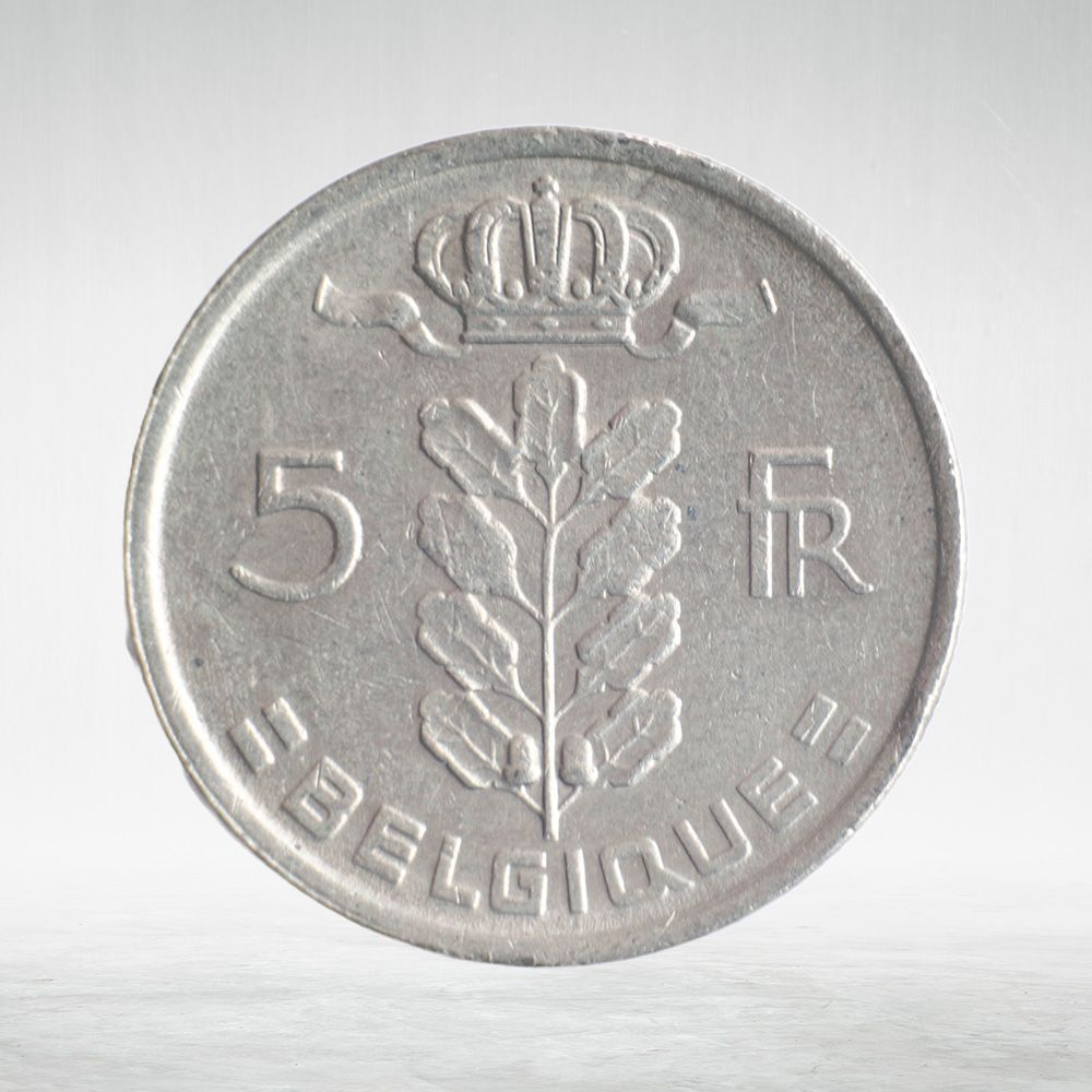 Belgium, 5 Francs (French Text), 1977, VF