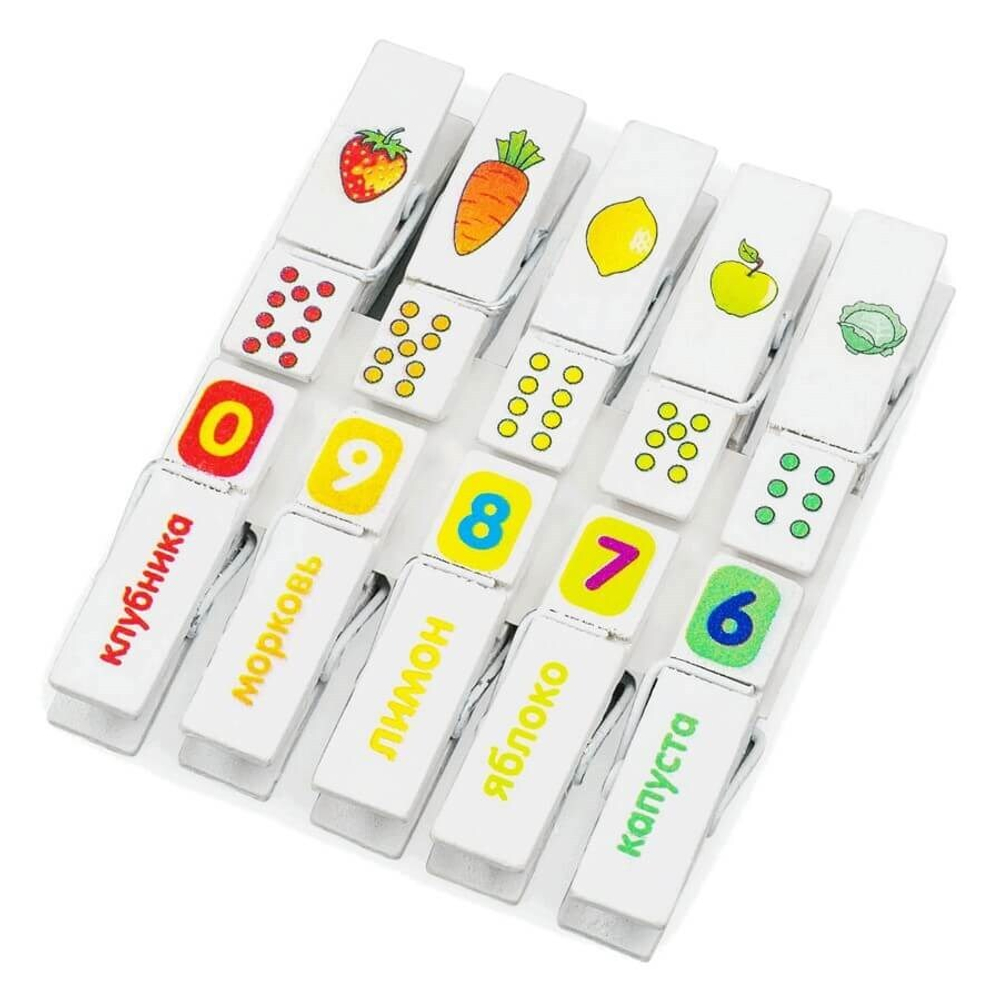 Набор прищепок "Учимся считать", развивающая игрушка для детей, обучающая игра из дерева