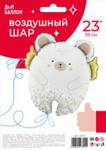 Шар (23''/58 см) Фигура, Мишка с золотыми крылышками, Сатин, 1 шт. в уп.