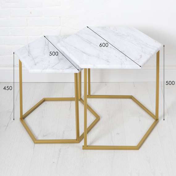 Стол журнальный МеталлАрт М003 белый мрамор/золото